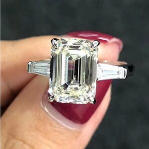 🔥925 Sterling Silver 7CT AAA CZ Emerald Cut Engagement Ring Baguette Size 7